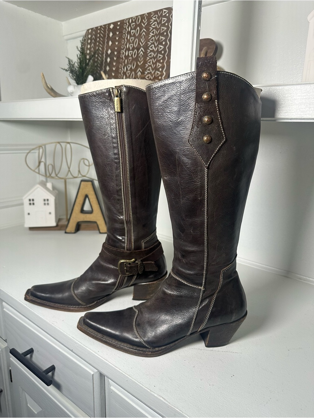 Tentazione Italy Women’s EU 38 Brown Leather Tall Riding Boots Western Moto